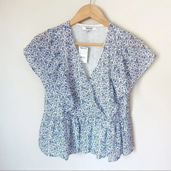 Madewell Ruffle Sleeve Georgette Peplum Top Floral Vintage Parchment XXS NWT - Picture 2 of 12